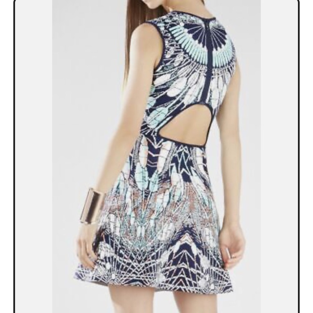 🎉HOST PICK🎉 BCBGMaxAzria Wilma Batik Fans Print w/Cutout Back Dress - Picture 2 of 7